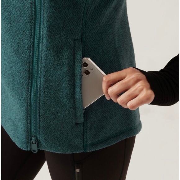 Athleta Size 1X Stroll Fleece Moto Vest Borealis Green Running Warm Athleisure - Picture 3 of 13